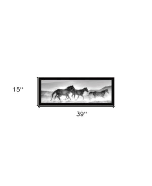 HomeRoots Horses Rolling By Framed Print Wall Art – Rustic Charm for Modern Farmhouse Style Decor Black and Gold 529962