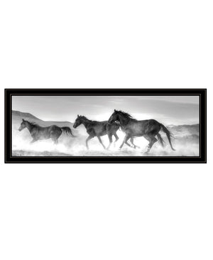 HomeRoots Horses Rolling By Framed Print Wall Art – Rustic Charm for Modern Farmhouse Style Decor Black and Gold 529962