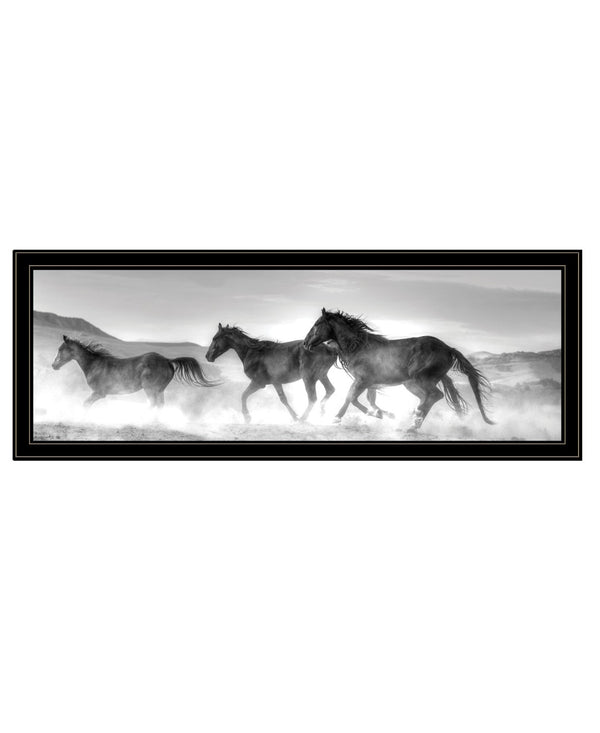 HomeRoots Horses Rolling By Framed Print Wall Art – Rustic Charm for Modern Farmhouse Style Decor Black and Gold 529962