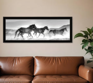 HomeRoots Horses Rolling By Framed Print Wall Art – Rustic Charm for Modern Farmhouse Style Decor Black and Gold 529962