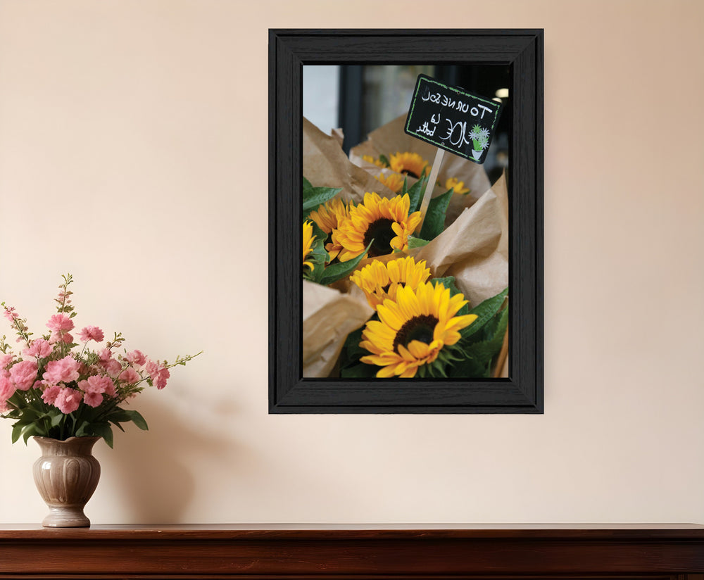 Homeroots Sunflower Bouquet Black Framed Print Wall Art - Rustic Farmhouse Decor For Stylish Home Accents  Wood 529963