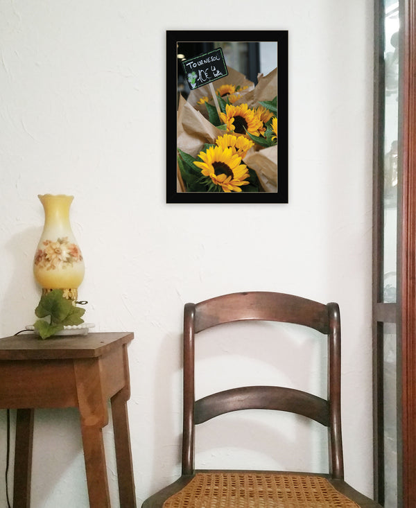 Homeroots Sunflower Bouquet Black Framed Print Wall Art Black Wood 529964