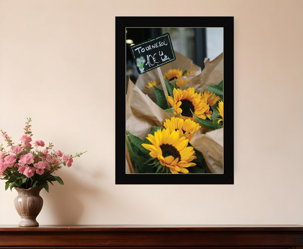 Homeroots Sunflower Bouquet Black Framed Print Wall Art Black Wood 529964