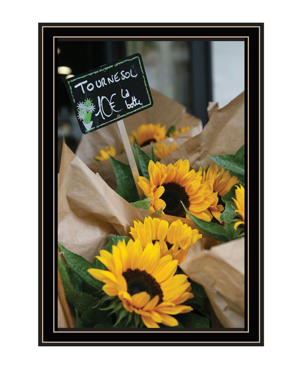 Homeroots Sunflower Bouquet Black Framed Print Wall Art Black And Gold Wood 529965