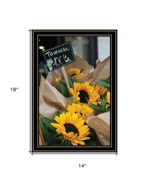 Homeroots Sunflower Bouquet Black Framed Print Wall Art Black And Gold Wood 529965