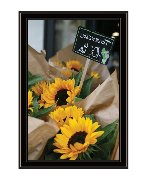 Homeroots Sunflower Bouquet Black Framed Print Wall Art Black And Gold Wood 529965
