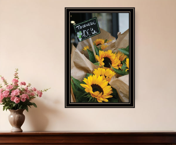 Homeroots Sunflower Bouquet Black Framed Print Wall Art Black And Gold Wood 529965