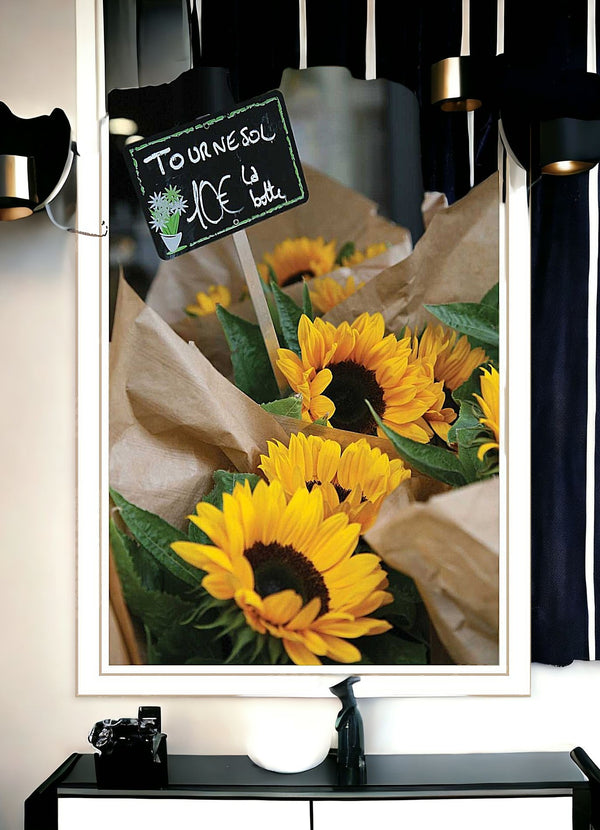 Homeroots Sunflower Bouquet White Framed Print Wall Art White Wood 529966