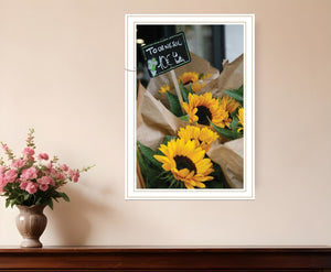 Homeroots Sunflower Bouquet White Framed Print Wall Art White Wood 529966