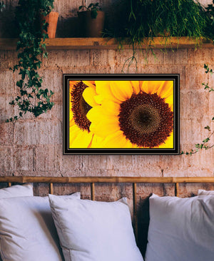 Homeroots Sunflower Portrait Black Framed Print Wall Art Black And Gold Wood 529969