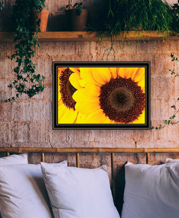 Homeroots Sunflower Portrait Black Framed Print Wall Art Black And Gold Wood 529969