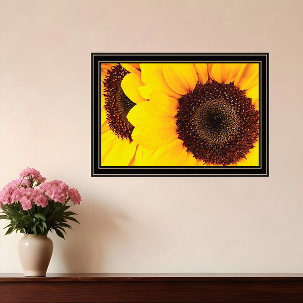 Homeroots Sunflower Portrait Black Framed Print Wall Art Black And Gold Wood 529969