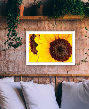 Homeroots Sunflower Portrait White Framed Print Wall Art White Wood 529970