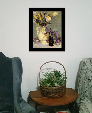 Homeroots Tulips Framed Print Wall Art – Rustic Farmhouse Decor For Stylish Home Interiors And Focal Points Black And Gold Wood 529972