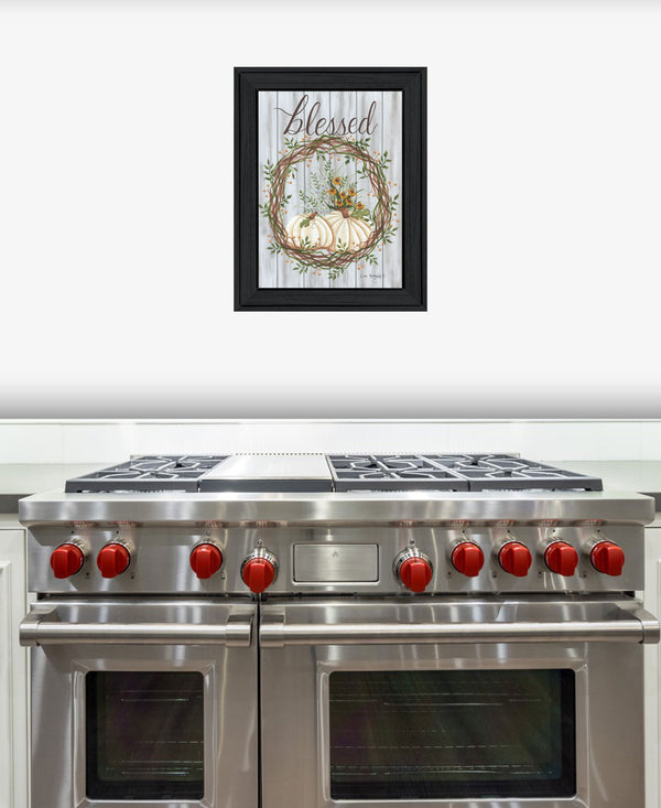 Homeroots Blessed Wreath Black Framed Print Wall Art - Rustic Farmhouse Decor For Stylish Home Walls  Wood 529981