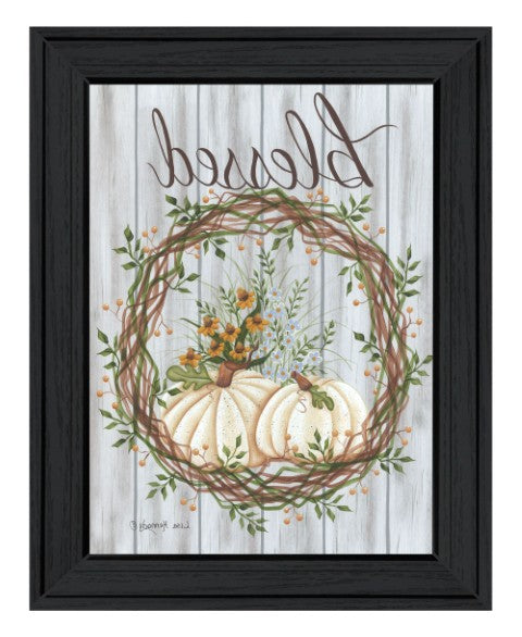 Homeroots Blessed Wreath Black Framed Print Wall Art - Rustic Farmhouse Decor For Stylish Home Walls  Wood 529981