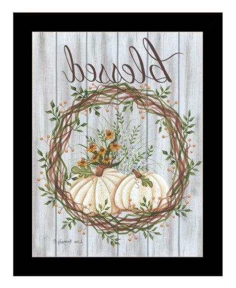 Homeroots Blessed Wreath Framed Wall Art - Rustic Farmhouse Decor For A Stylish Touch To Your Home Black Wood 529982