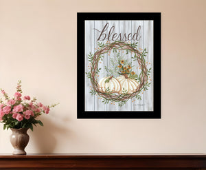 Homeroots Blessed Wreath Framed Wall Art - Rustic Farmhouse Decor For A Stylish Touch To Your Home Black Wood 529982