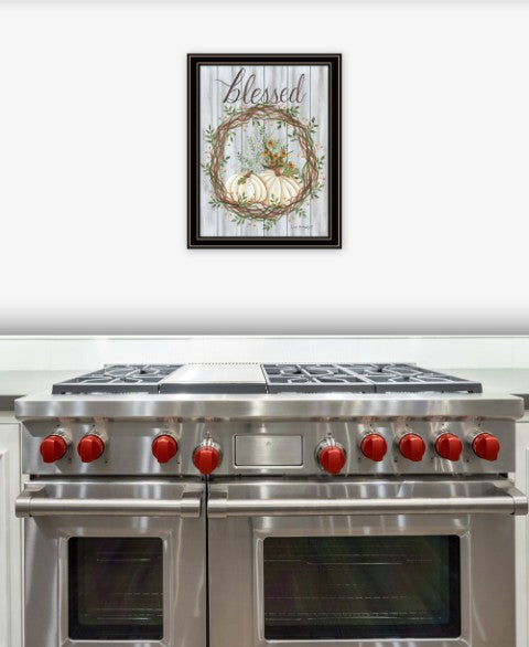 Homeroots Blessed Wreath Framed Wall Art - Rustic Farmhouse Decor For A Stylish Touch To Your Home Black And Gold Wood 529983