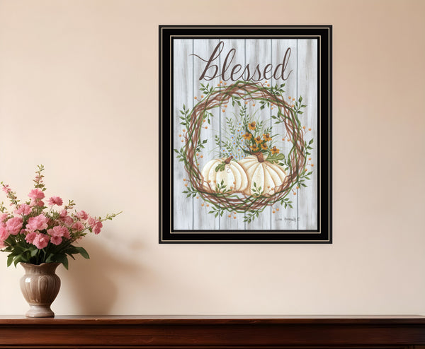 Homeroots Blessed Wreath Framed Wall Art - Rustic Farmhouse Decor For A Stylish Touch To Your Home Black And Gold Wood 529983