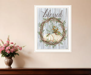 Homeroots Blessed Wreath Framed Wall Art - Rustic Farmhouse Decor For A Stylish Touch To Your Home White Wood 529984