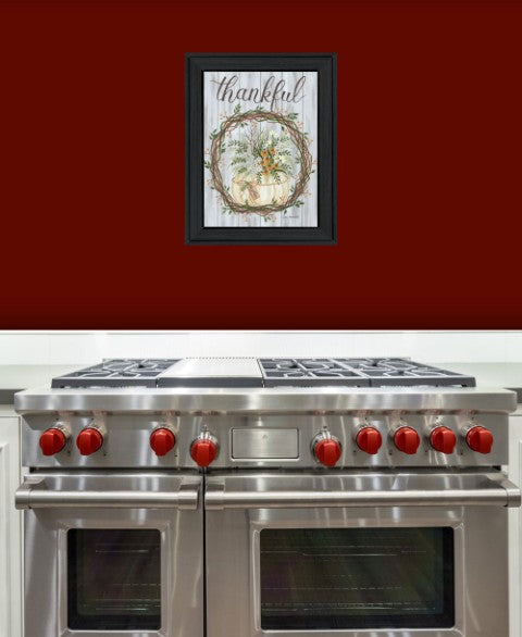 Homeroots Thankful Wreath Black Framed Print Wall Art - Rustic Farmhouse Decor For Stylish Home Interiors  Wood 529985