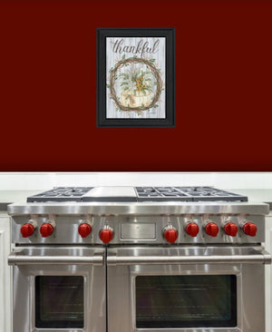 Homeroots Thankful Wreath Black Framed Print Wall Art - Rustic Farmhouse Decor For Stylish Home Interiors  Wood 529985