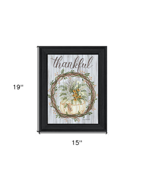 Homeroots Thankful Wreath Black Framed Print Wall Art - Rustic Farmhouse Decor For Stylish Home Interiors  Wood 529985