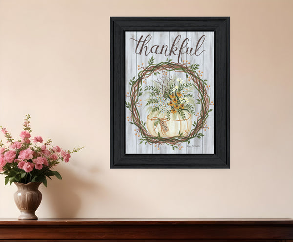 Homeroots Thankful Wreath Black Framed Print Wall Art - Rustic Farmhouse Decor For Stylish Home Interiors  Wood 529985
