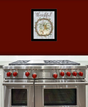 Homeroots Thankful Wreath Rustic Framed Print Wall Art - Trendy Home Decor For Modern Farmhouse Style Black Wood 529986