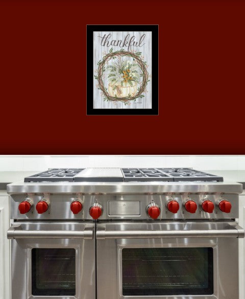 Homeroots Thankful Wreath Rustic Framed Print Wall Art - Trendy Home Decor For Modern Farmhouse Style Black Wood 529986