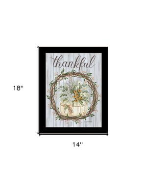 Homeroots Thankful Wreath Rustic Framed Print Wall Art - Trendy Home Decor For Modern Farmhouse Style Black Wood 529986