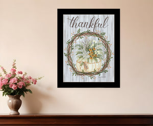 Homeroots Thankful Wreath Rustic Framed Print Wall Art - Trendy Home Decor For Modern Farmhouse Style Black Wood 529986