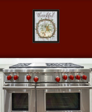 Homeroots Thankful Wreath Rustic Framed Print Wall Art - Trendy Home Decor For Modern Farmhouse Style Black And Gold Wood 529987