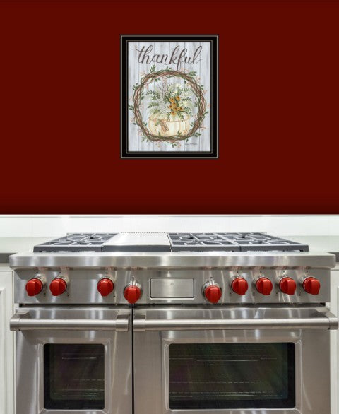 Homeroots Thankful Wreath Rustic Framed Print Wall Art - Trendy Home Decor For Modern Farmhouse Style Black And Gold Wood 529987