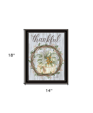 Homeroots Thankful Wreath Rustic Framed Print Wall Art - Trendy Home Decor For Modern Farmhouse Style Black And Gold Wood 529987