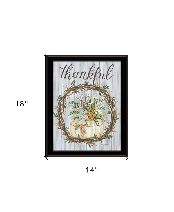 Homeroots Thankful Wreath Rustic Framed Print Wall Art - Trendy Home Decor For Modern Farmhouse Style Black And Gold Wood 529987
