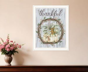 Homeroots Thankful Wreath Rustic Framed Print Wall Art - Trendy Home Decor For Modern Farmhouse Style White Wood 529988