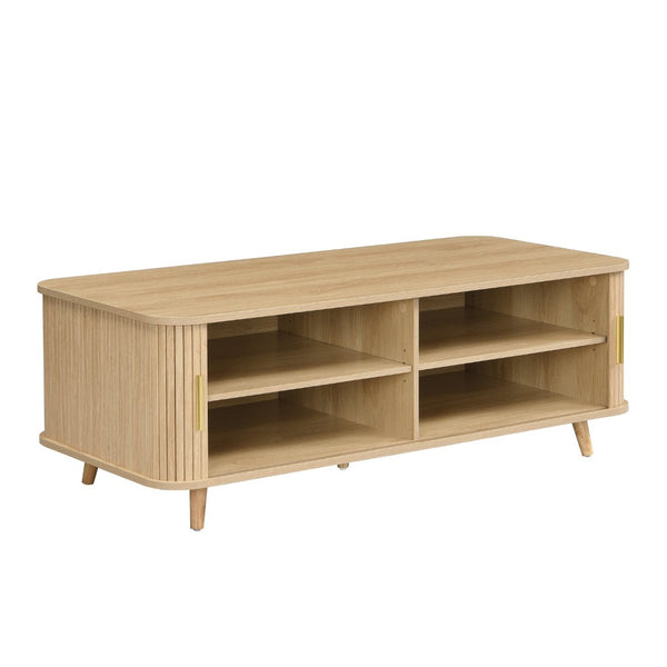 English Elm Modern Mid-century Coffee Table Tambour Doors Open Shelves Warm Wood Living Room Natural N770P333553N