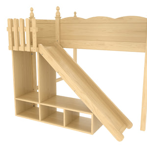English Elm Full Loft Bed With Fun Slide, Storage Shelves, Solid Wood Design For Kids' Cozy Room Setup W1580S00247