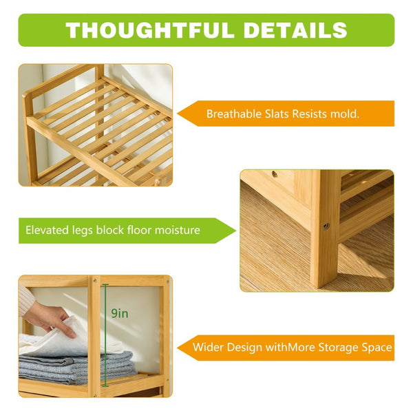 English Elm Laundry Hamper Bamboo Two Tier Tilt Out Basket with Open Shelves for Organized Homes W2641P460020