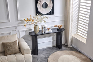 English Elm Black Matte Wood Grain Slim Console Table for Entryway or Sofa Side Use W3875P387480