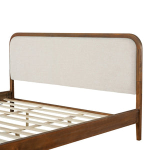 English Elm King Acacia Wood Platform Bed Curved Upholstered Headboard Scandinavian Bedroom N758K518081N