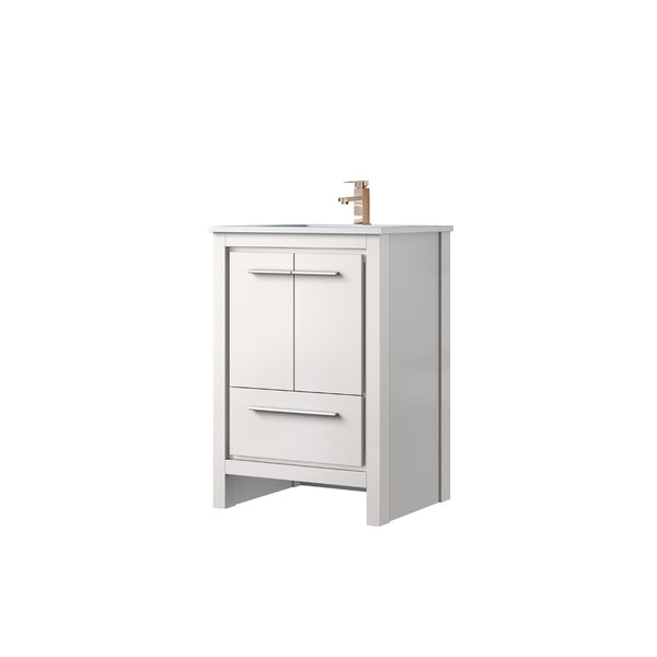 English Elm White Bath Vanity 24" W X 20" D With Cultured Marble Top & Stylish Rose Gold Faucet For Small Spaces B2731P259283-GIGA