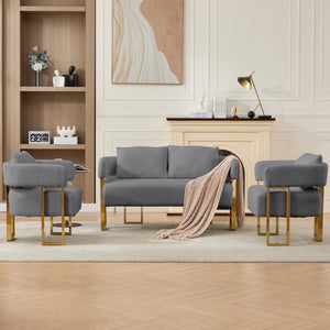 English Elm TS Modern decorative chair with teddy fleece upholstery, ergonomic sponge cushion and gold legs for luxe comfort and style Grey+Gold W2311P364626