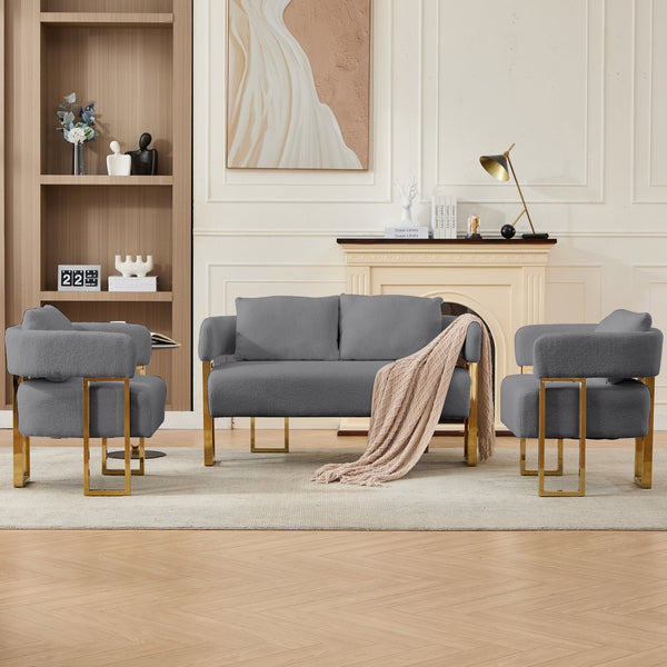 English Elm TS Modern decorative chair with teddy fleece upholstery, ergonomic sponge cushion and gold legs for luxe comfort and style Grey+Gold W2311P364626