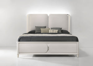 English Elm Laveda Elegant Light Gray Boucle Eastern King Bed With Led Lighting & Sleek Pearl White Accents B2726S00290