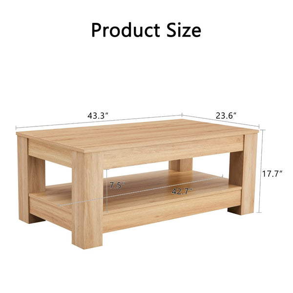 English Elm A Modern Two-tier Mdf Coffee Table with Open Shelf for Living Room Storage W3875P392270