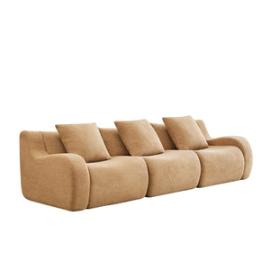 English Elm Boneless Sofa: Plush 3-Seat Camel Teddy Fabric With Non-Slip Base, Stylish Curved Armrests & Comfort W714S01431
