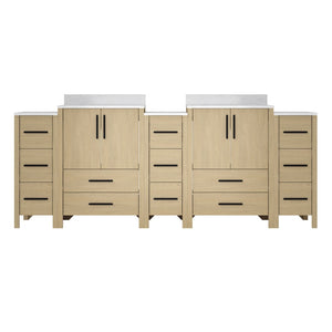 English Elm 108"w×22"d×34"h Freestanding Double Sink Vanity with White Countertop Soft Close T3785S00005